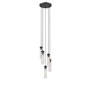 Beau 5-Light Matte Black Shaded Round Chandelier with Clear Glass Shade with No Bulbs Included