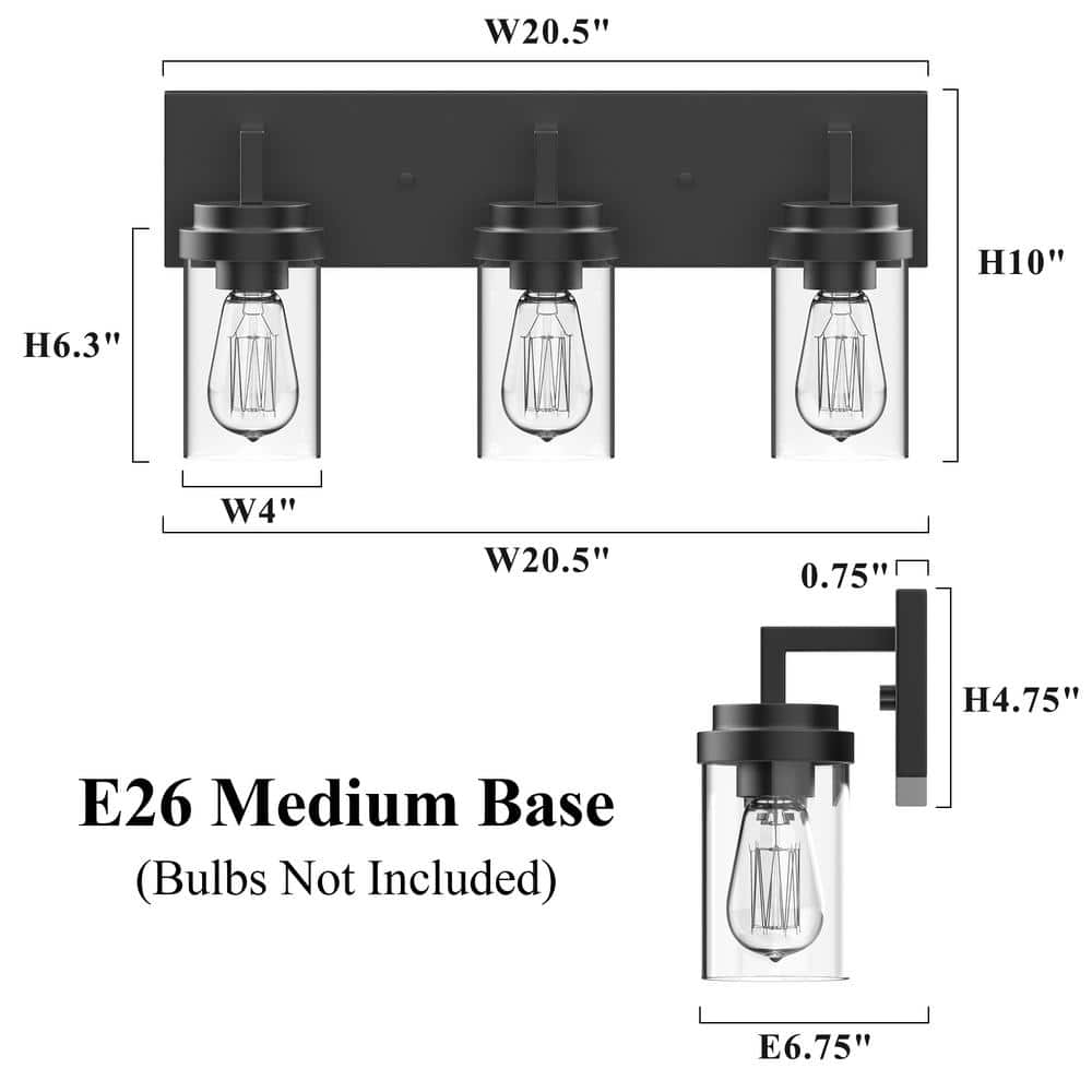 Black Cylinder 3-Light Dimmable Outdoor Vanity Light