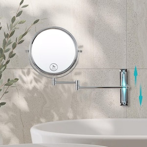 8 in. W x 8 in. H Round 7 Magnifying Height Adjustable Telescopic Wall Mounted Bathroom Makeup Mirror in Chrome