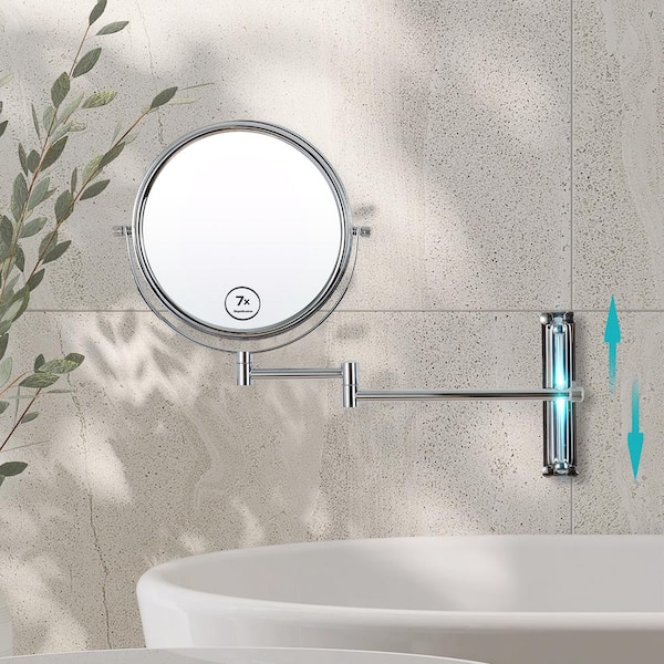 YULIKA 8 in. W x 8 in. H Round 7 Magnifying Height Adjustable Telescopic Wall Mounted Bathroom Makeup Mirror in Chrome