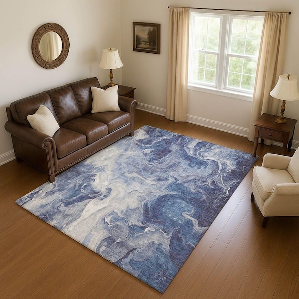 Mayfield Premium Machine Washable Abstract AMF1687 Blue 5 ft. x 7 ft. 6 in. Area Rug