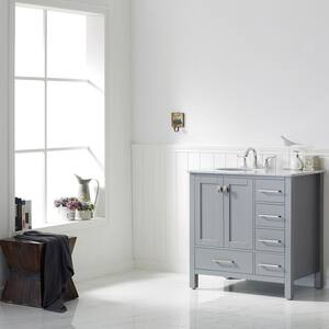 Gela 36 in. W x 22 in. D Bath Vanity in Gray with Marble Vanity Top in White with White Basin, Faucet and Mirror
