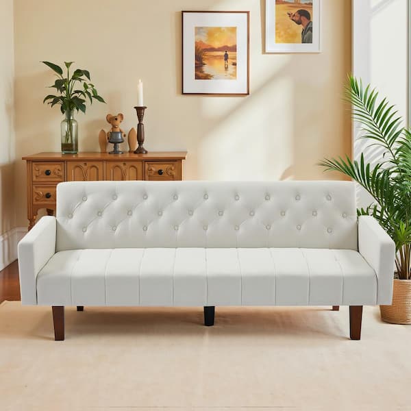 WONDER COMFORT 74.41 in. Beige Linen Twin Size Futon Sofa Bed Convertible Loveseat Couch with Adjustable Backrest