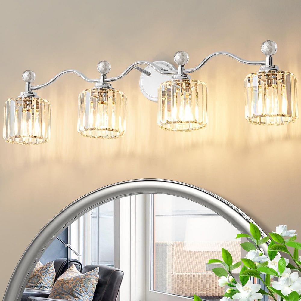 Modern Luxury 34.8 in. 4-Light Chrome Vanity Light with Crystal Shade for Bathroom price history on PriceWatchPro