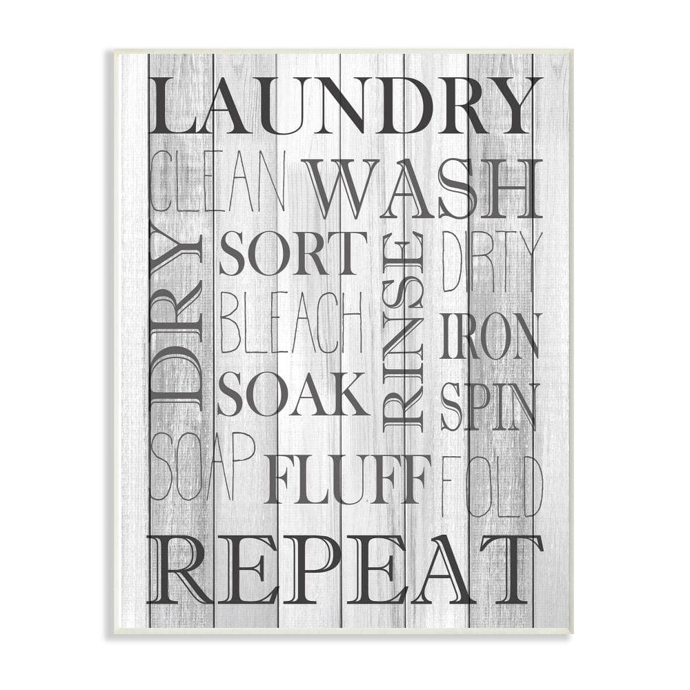 Contemporary Black and White Wood Laundry Room Wall Plaque