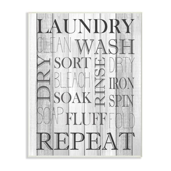 Stupell Industries 12 in. x 18 in. "Laundry Room Bathroom Black And White" by Kimberly Allen Wood Wall Art