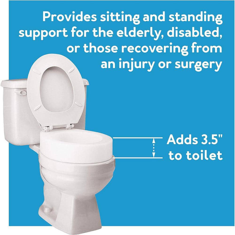 White Molded Plastic Elongated Raised Toilet Seat Elevator