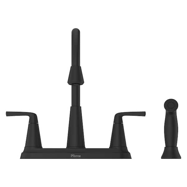 Allegan Double Handle Deck Mount Standard Kitchen Faucet in Matte Black