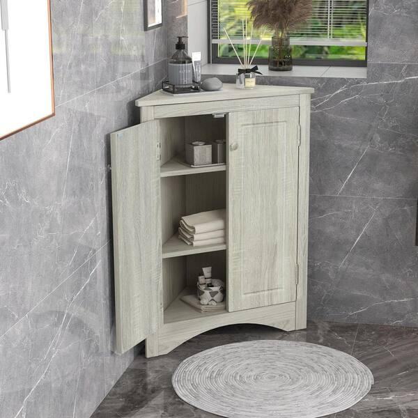 Modern Triangle Freestanding Bathroom Storage Cabinet with Adjustable  Shelves Oak-ModernLuxe