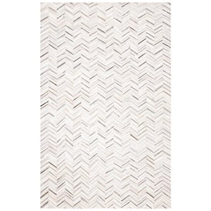 Studio Leather Ivory Grey 5 ft. x 8 ft. Geomtric Striped Area Rug