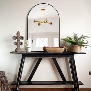 24 in. W x 36 in. H Large Framed Arched Classic Black Accent Mirror Wall Mirror
