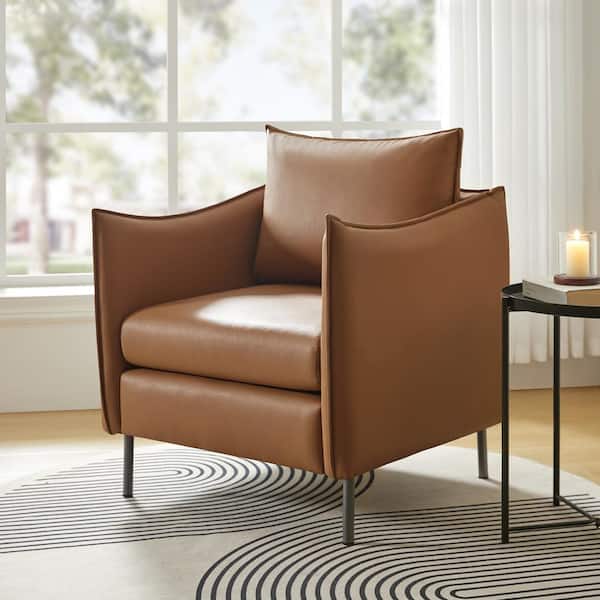 JAYDEN CREATION Camel Cedric Modern Anti-Scratch Fabric Armchair with Black Metal Legs
