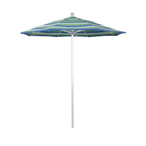 7.5 ft. Silver Aluminum Commercial Market Patio Umbrella with Fiberglass Ribs and Push Lift in Seville Seaside Sunbrella