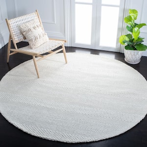Marbella Ivory 7 ft. x 7 ft. Striped Solid Color Round Area Rug