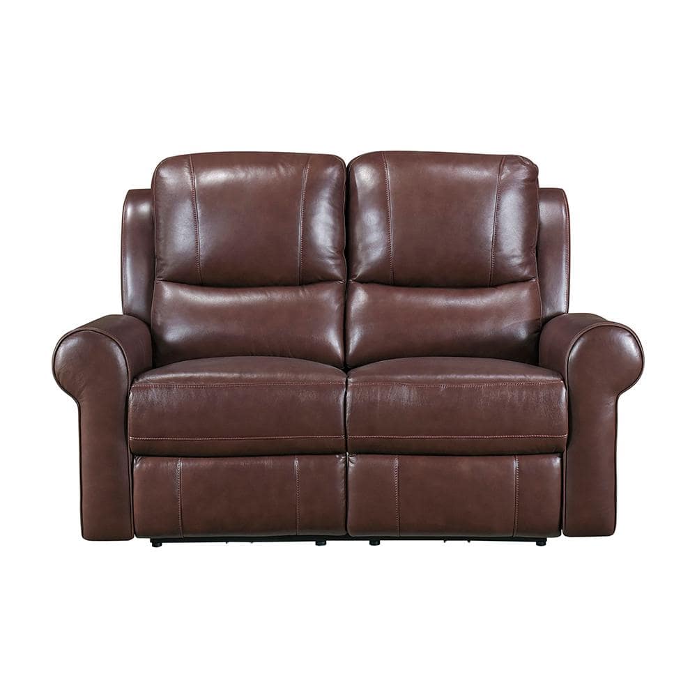 Fargo 61 in. W Brown Leather Power Double Reclining Loveseat Power Headrest