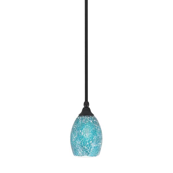 Unbranded Sparta 100-Watt 1-Light Espresso Shaded Pendant Light Mini Pendant with Turquoise Fusion Glass, No Bulb Included