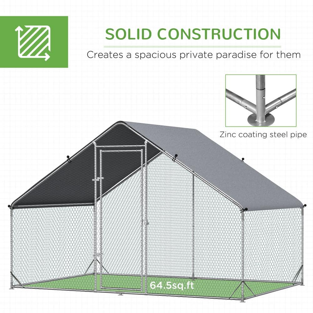 Large Silver Metal Chicken Coop with Roof Cover