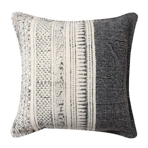18 in. x 18 in. White and Gray Kilim Pattern Polycotton Handwoven Accent Throw Pillow (Set of 2)