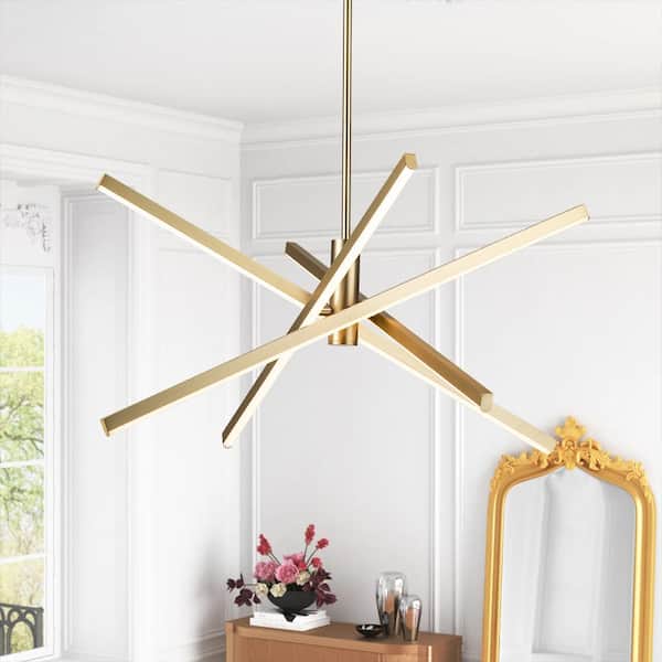 Rennnsan Bryan 4-Light Dimmable Integrated LED Gold Sputnik Modern Linear Chandelier