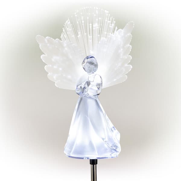 Alpine Corporation 37 in. Tall Solar Angel Garden Stake with Fiber Optic Wings and LED Lights, Set of 2