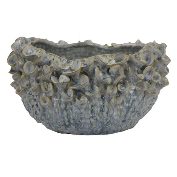 Nina Light Blue and Gray Round Ceramic 10.75 in. Decorative Bowl