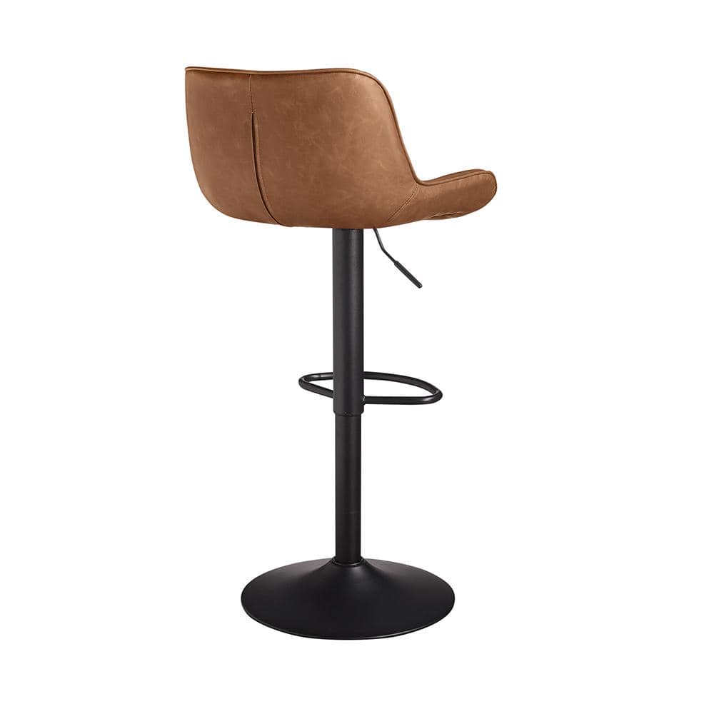 Tan Faux Leather Adjustable Swivel Bar Stools with Metal Frame