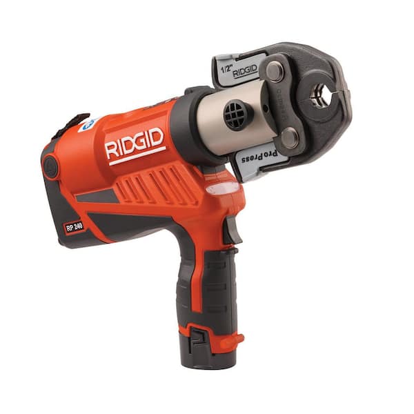 RIDGID RP 240 Compact Pistol Grip Press Tool Kit Includes Case + 2, 18-V Li-Ion Batteries+Charger + 3 Press Tool Jaws 57403