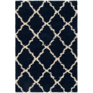 Dallas Shag Navy/Ivory 6 ft. x 9 ft. Geometric Area Rug