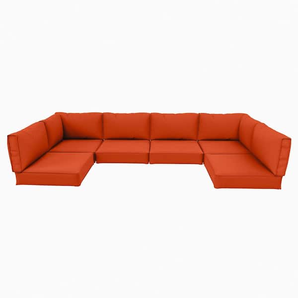 26 in. x 26 in. x 5 in. (14-Piece) Deep Seat Outdoor Sectional Cushion Set Waterproof Replacement Cushions Orange