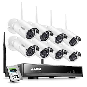 8-Channel 1080p 3TB NVR with 8 Wireless Bullet Cameras Security Camera System
