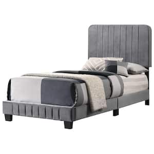 Lodi Gray Velvet Upholstered Channel Tufted Twin Panel Bed