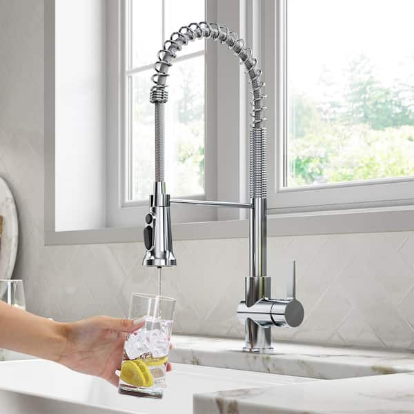 Britt 2-in-1 Commercial Style Pull-Down Single Handle Water Filter Kitchen Faucet in Chrome