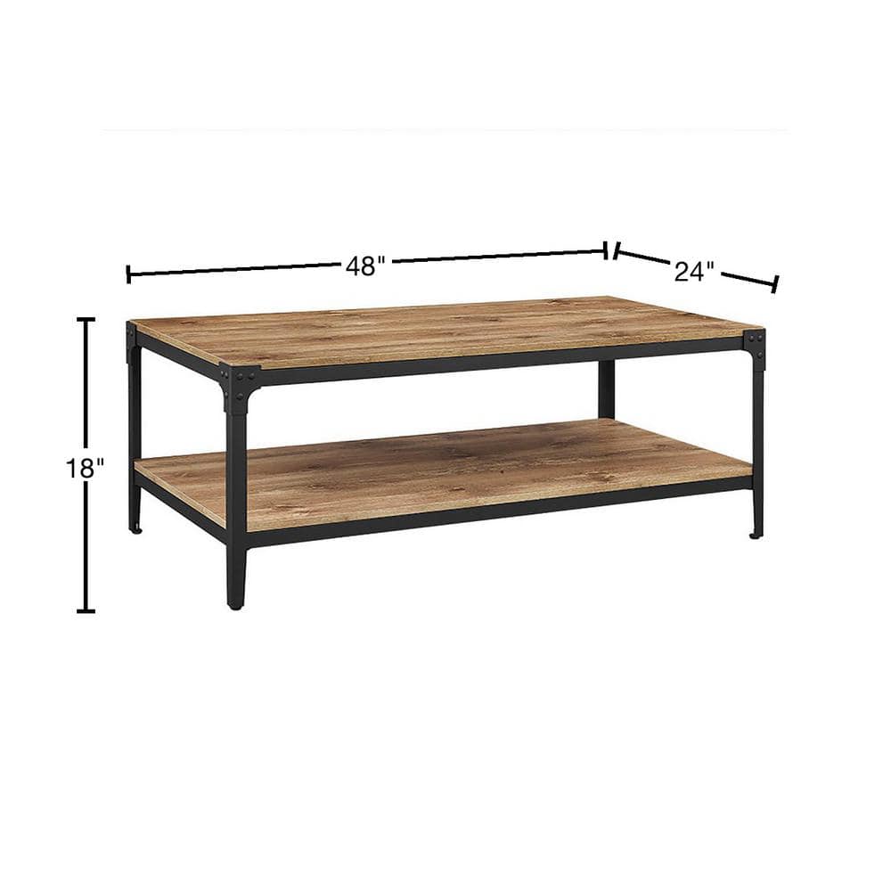 Rustic Barnwood Brown Rectangular Coffee Table with Metal Frame