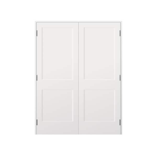 72 in. x 84 in. Bi-Parting Solid Core White Primed Composite Double Prehung French Door Catch Ball Satin Nickel Hinges