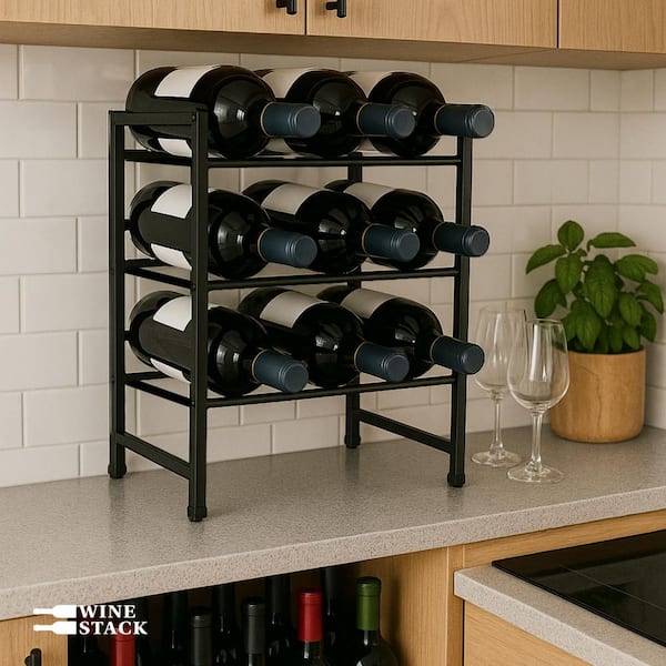 12-Bottle Black 16.5 in. Metal Countertop Wine Rack