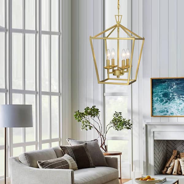 Hukoro Alfa 12 in. 4-Light Caged Pendant Light with Soft Gold Finish