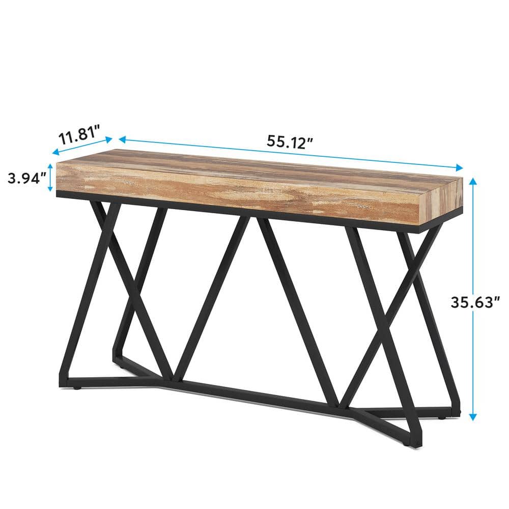 Rustic Brown 55" Wood and Metal Console Table with Storage