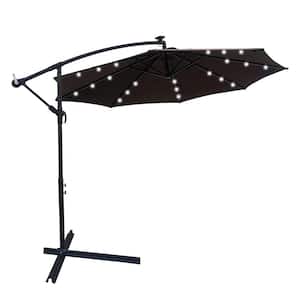 10 ft. Outdoor Cantilever Umbrella Solar Powered LED Lighted Sun Shade Umbrella in Chocolate