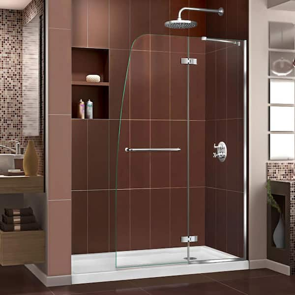 DreamLine Aqua Ultra 36 in. x 60 in. x 74.75 in. Semi-Frameless Hinged Shower Door in Chrome with Right Drain Acrylic Base