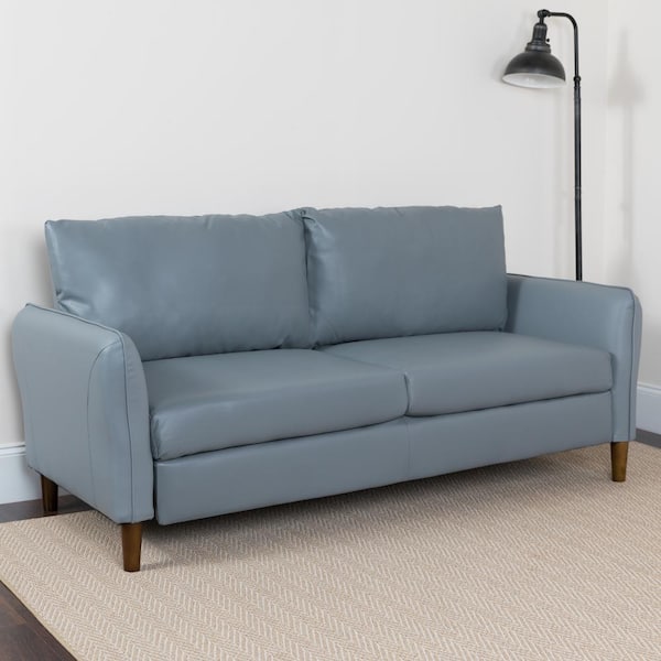 Carnegy Avenue 71.5 in. Gray Faux Leather 4-Seater Bridgewater Sofa with Square Arms
