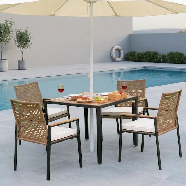 all weather patio furniture with umbrella Kibaso 7-Piece Outdoor Dining Set, All-Weather HIPS Table & Chairs for 6, Outdoor Hole, Ideal for Garden, Poolside, Backyard, Deck, Black : Patio, Lawn & Garden Looking for a durable outdoor dining solution that stands up to the elements Walsunny 6 Piece Patio Furniture