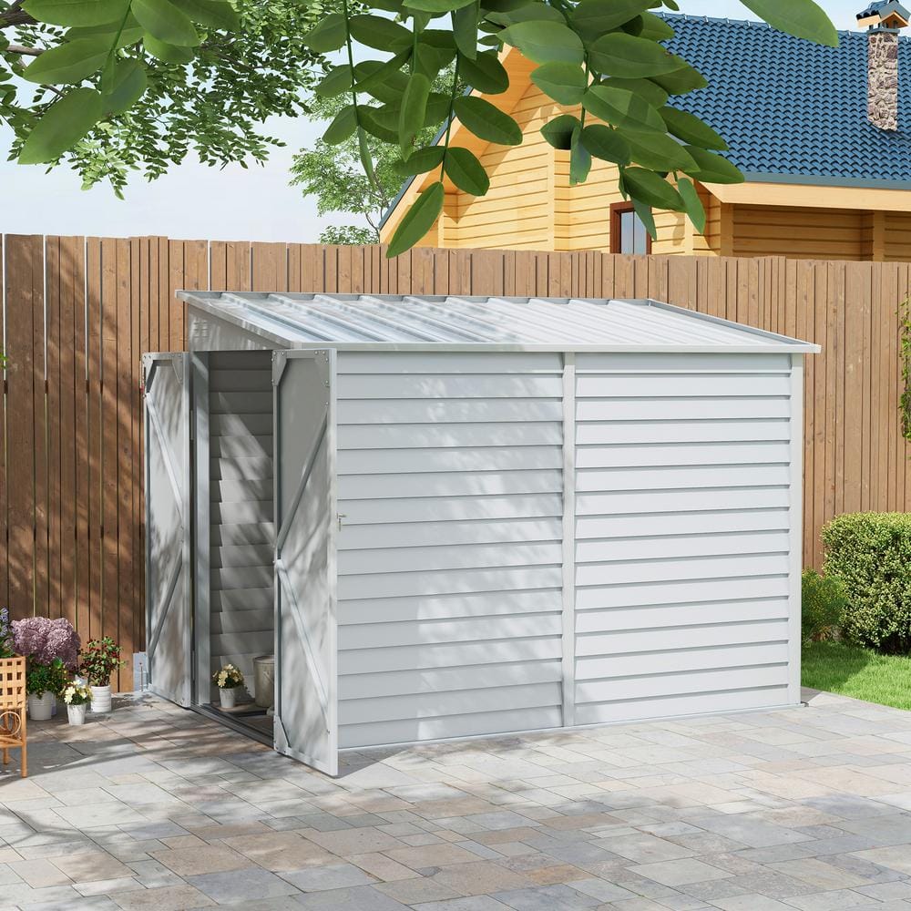 Outsunny White Metal Garden Storage Shed with Sliding Door and Windows
