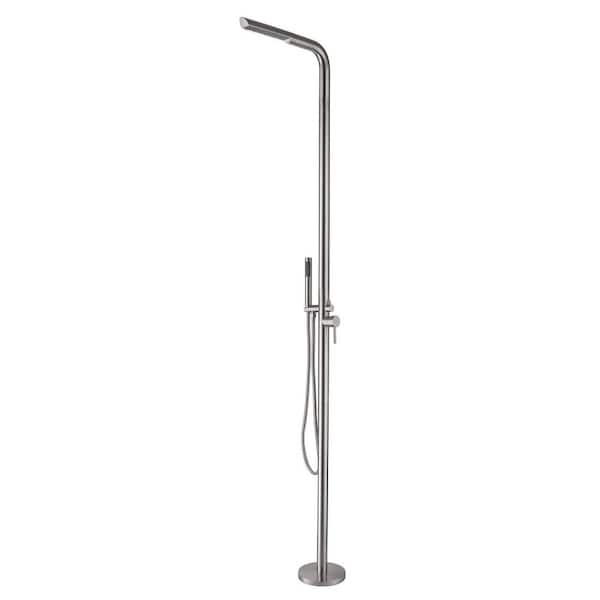 2-Handle Outdoor Freestanding Shower Faucet Kit Floor Mount Shower System Kit with 1.8 GPM Hand Shower in Nickel