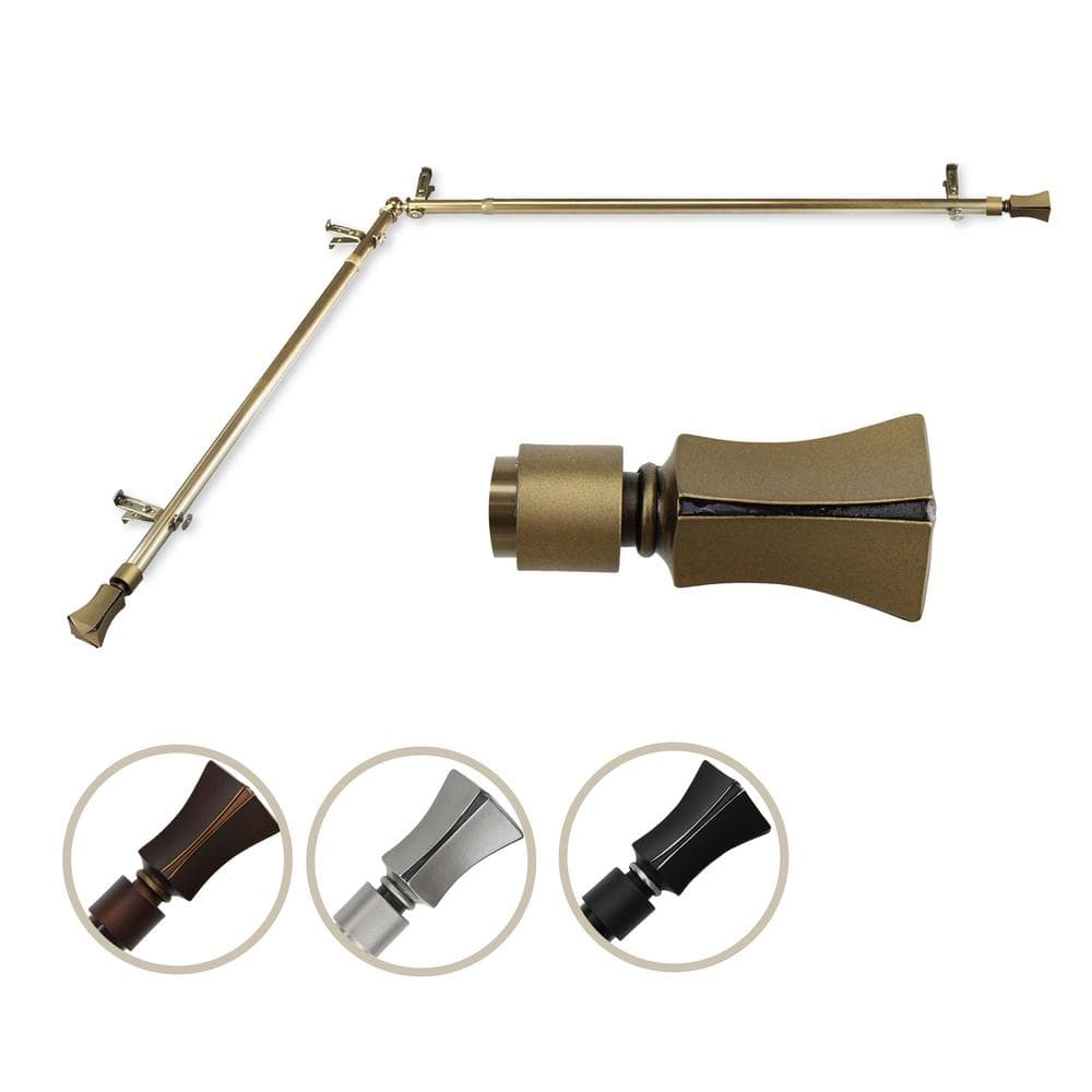 "13/16"" Dia Adjustable 66"" to 120"" Single Corner Window Curtain Rod in Antique Brass with Fort Finials" price history on PriceWatchPro