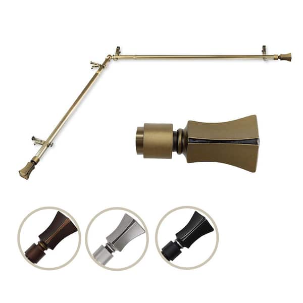 Rod Desyne 13/16" Dia Adjustable 120" to 170" Single Corner Window Curtain Rod in Antique Brass with Fort Finials