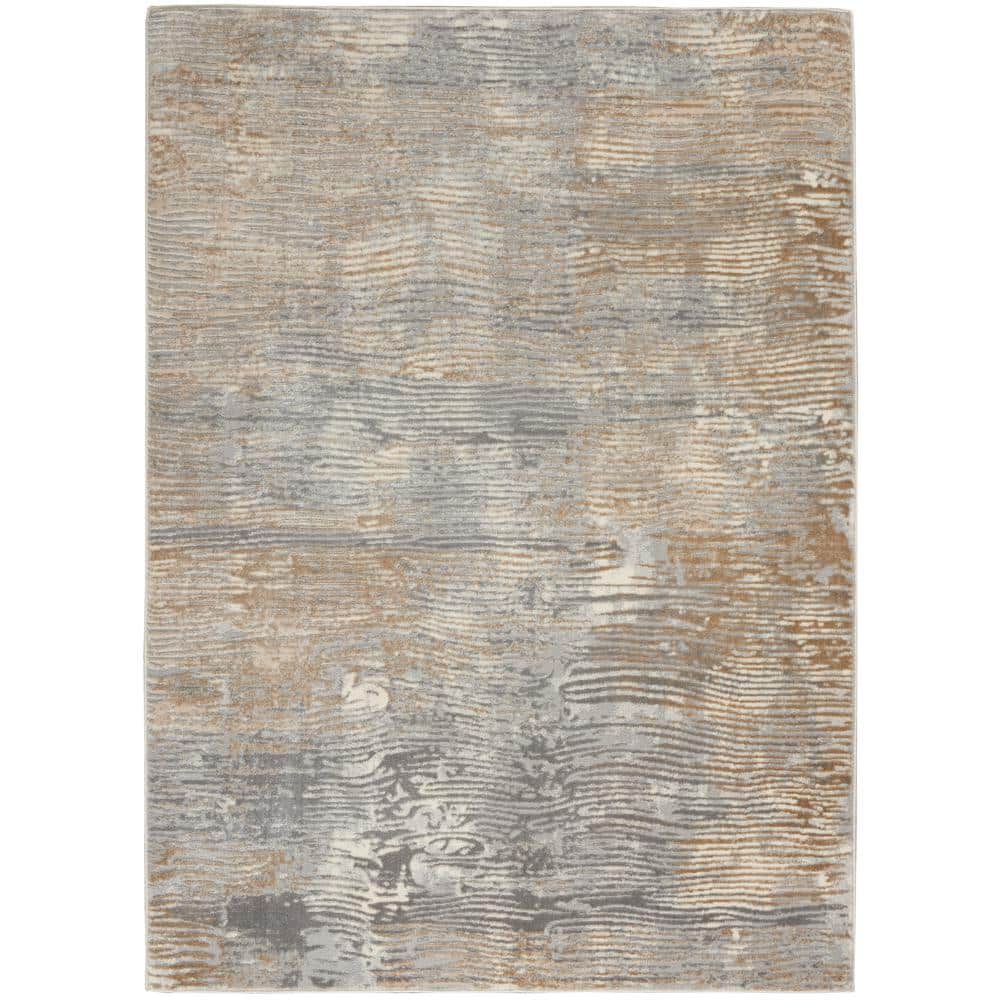Hand-Knotted Grey/Beige Synthetic Abstract 5' x 7' Rug