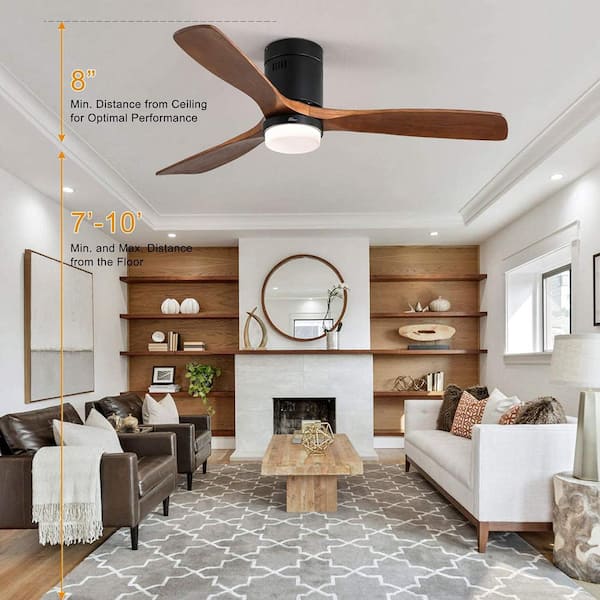 52 in. Indoor Integrated LED Ceiling Fans with Lights, Flush Mount