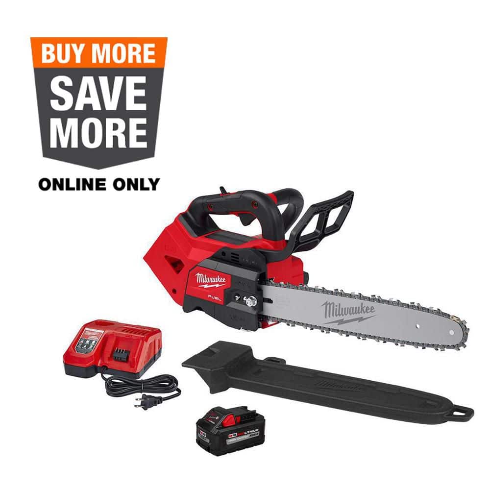 Milwaukee M18 FUEL 14 in. 18V Lithium-Ion Brushless Cordless Battery Top Handle Chainsaw Kit with 8.0 Ah Battery & Rapid Charger 2826-21T