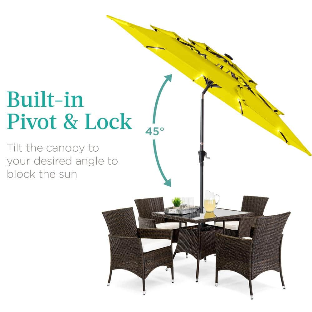 10ft Yellow Steel Market Patio Umbrella with LED Lights