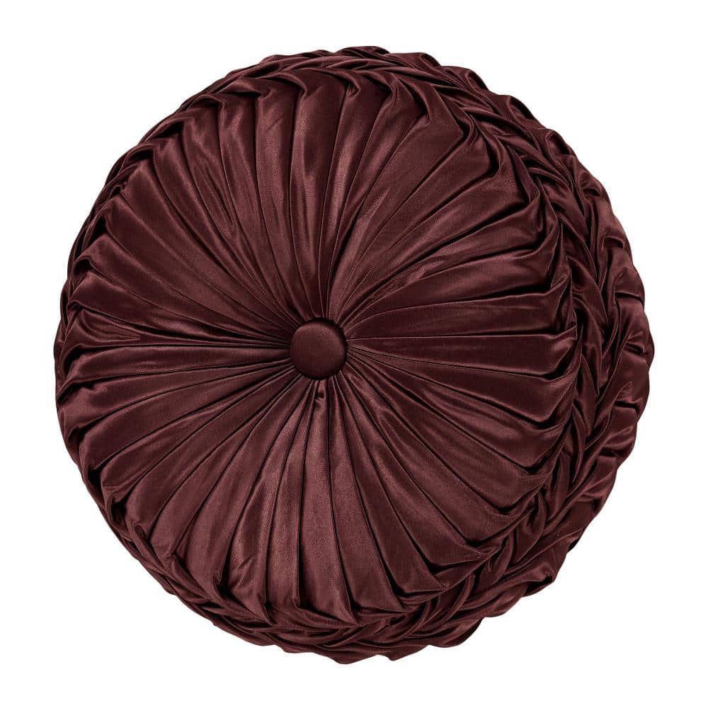 Le Grande Maroon Polyester Tufted Round Decorative Throw Pillow 15 x 15 in.